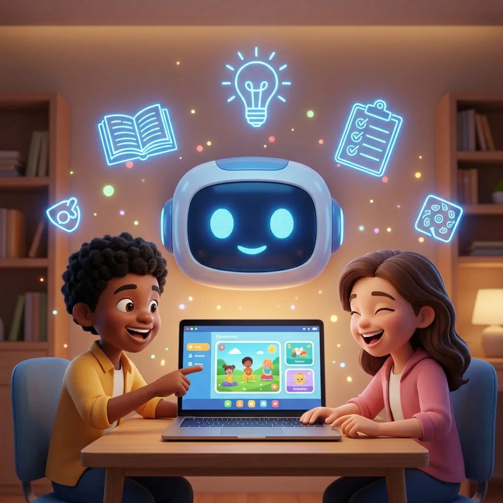 Children enjoying an interactive learning session with an AI tutor
