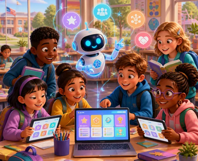 Students learning together with TutorBee in a connected learning community.